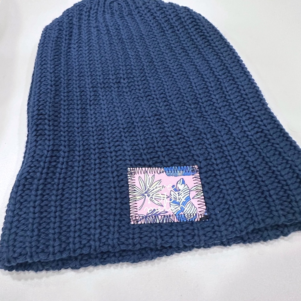 Love Your Melon Navy Blue Knit Beanie‎ Hat Tropical Patch Made in USA Cotton